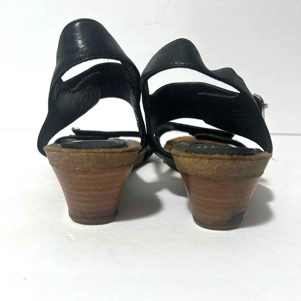 Sofft Wedge Sandals Womens 8M Black Leather Ankle Strap FS0002001 Comfort Boho